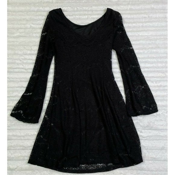Xhilaration Black Lace Dress Size‎ Small S Bell Sleeve Scoop Back - Picture 3 of 7